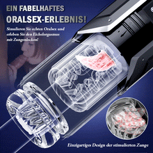 Laden Sie das Bild in den Galerie-Viewer, 100% Wasserdicht 4 IN 1 Automatischer Masturbator für Männer, Die realistische Zunge dreht sich um 360°, um jeden empfindlichen Punkt der Eichel zu lecken und zu necken.