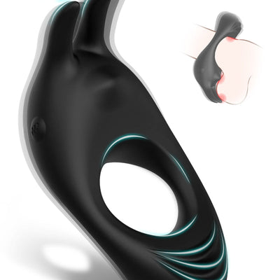 Bunny Hopper——Vibrating Cock Ring with Rabbit Design, Rechargeable Penis Ring Vibrator with 9 Vibration Modes