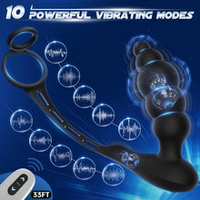 Laden Sie das Bild in den Galerie-Viewer, 3 in 1 Analkugeln Prostatamassager Dual Penisringe Analvibrator Spielzeug