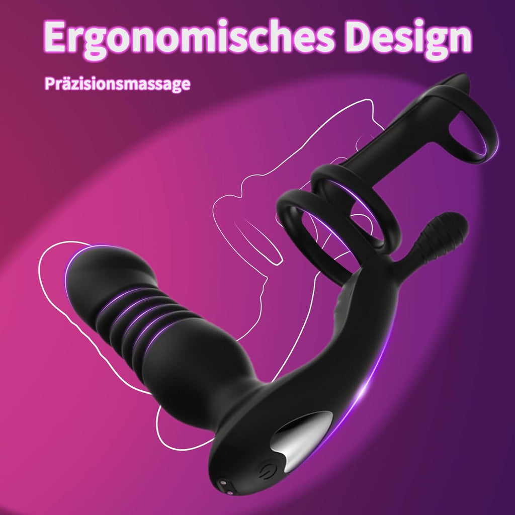 3 IN 1 Analplug Prostate Stimulation Massager Verfügt über 10 Vibrationsschockmodi Sex Spielzeug für die Männer Dualer Penisring mit Fernbedienung Analstimulation