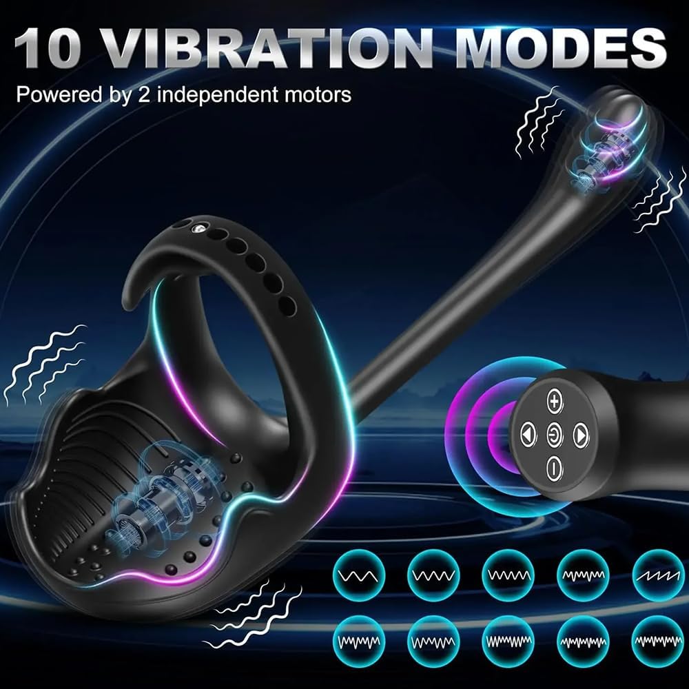 Elektrisch Penisring für die Männer Doppelmotor Hoden Analvibratoren 10 Vibrationsmodi Cockring Analplug Vibrator Erotik Massagegerät Paare Fernbedienung Sex Spielzeug