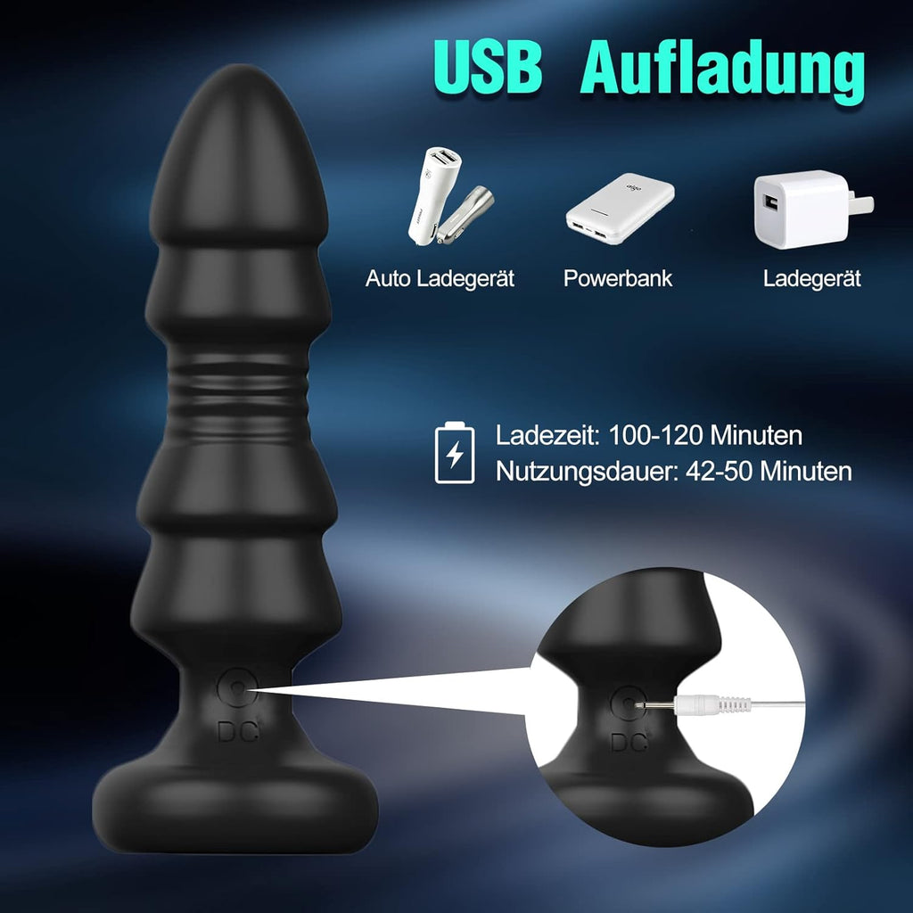 Anal Vibratoren Analvibrator, Buttplug mit 5 Teleskopmodi, Prostata Stimulator mit Fernsteuerung, Anal Butt Plug Dildo Vibrationen Sexspielzeug für Männer Frauen Paare (Dunkelschwarz)