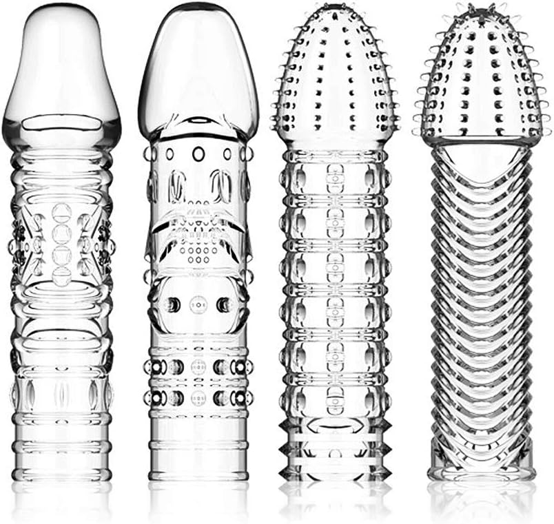 4er Pack Dick Sleeve - Silikon Transparente Wiederverwendbare Peniskondome für Intensive Stimulation Penishülle für Penisverlängerung und Erektionsverbesserung