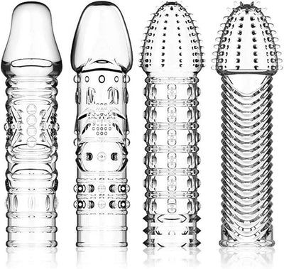 4er Pack Dick Sleeve - Silikon Transparente Wiederverwendbare Peniskondome für Intensive Stimulation Penishülle für Penisverlängerung und Erektionsverbesserung