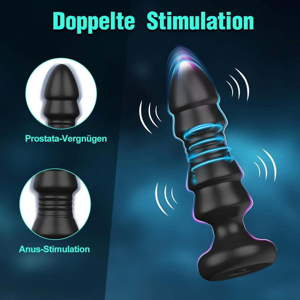 Anal Vibratoren Analvibrator, Buttplug mit 5 Teleskopmodi, Prostata Stimulator mit Fernsteuerung, Anal Butt Plug Dildo Vibrationen Sexspielzeug für Männer Frauen Paare (Dunkelschwarz)