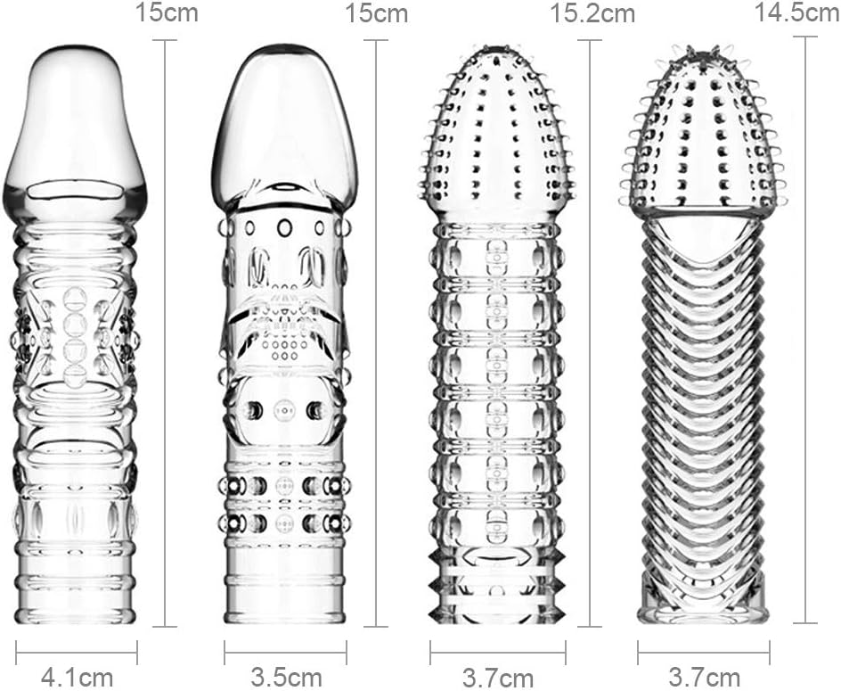 4er Pack Dick Sleeve - Silikon Transparente Wiederverwendbare Peniskondome für Intensive Stimulation Penishülle für Penisverlängerung und Erektionsverbesserung