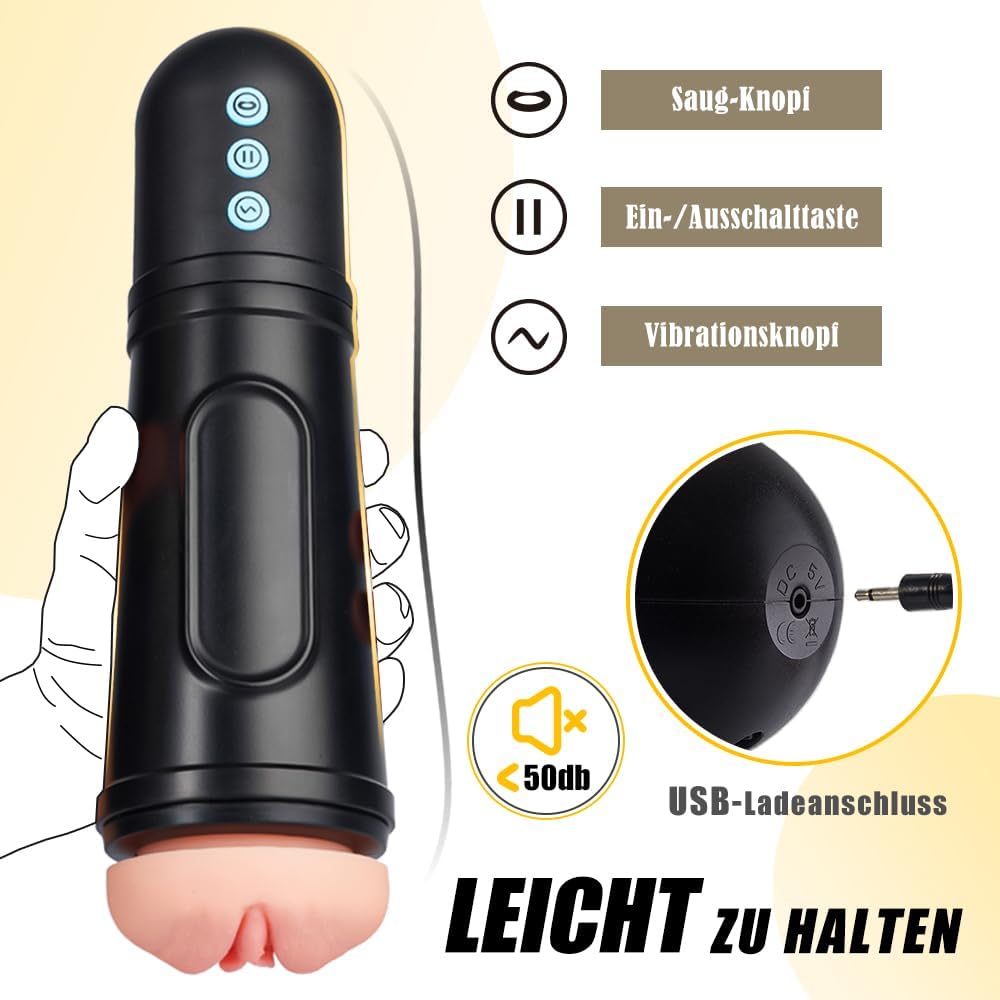 Elektrischer Masturbator mit 5 Saugmodi 10 Vibrationsmodi Sex Spielzeug für die Männer solo Masturbieren für Männer blowjob Männer Taschenmuschi 20cm lang realistische masturbatoren Vagina Pussy
