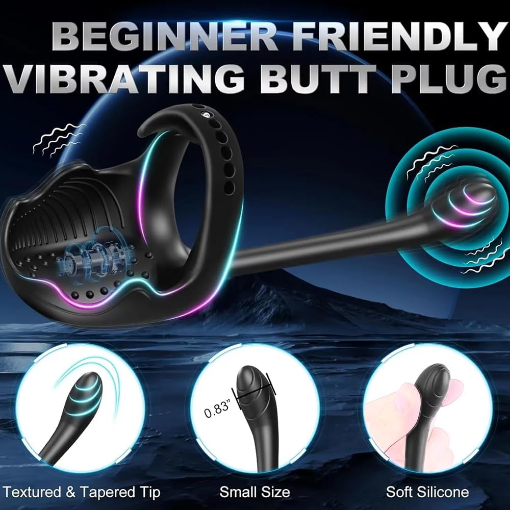 Elektrisch Penisring für die Männer Doppelmotor Hoden Analvibratoren 10 Vibrationsmodi Cockring Analplug Vibrator Erotik Massagegerät Paare Fernbedienung Sex Spielzeug