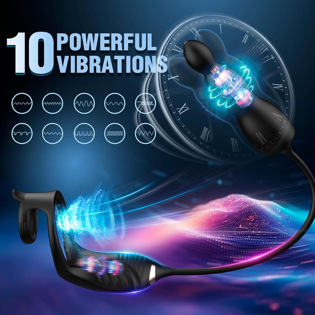 Prostata Vibrator Stimulator mit Stoßfunktion, 10 Vibrationsmodi Extrem Silikon und Doppel Penisring, Penis Vibrator mit Fernbedienung Sex Spielzeug Anal Dildo Analplug Analvibratoren für Mann