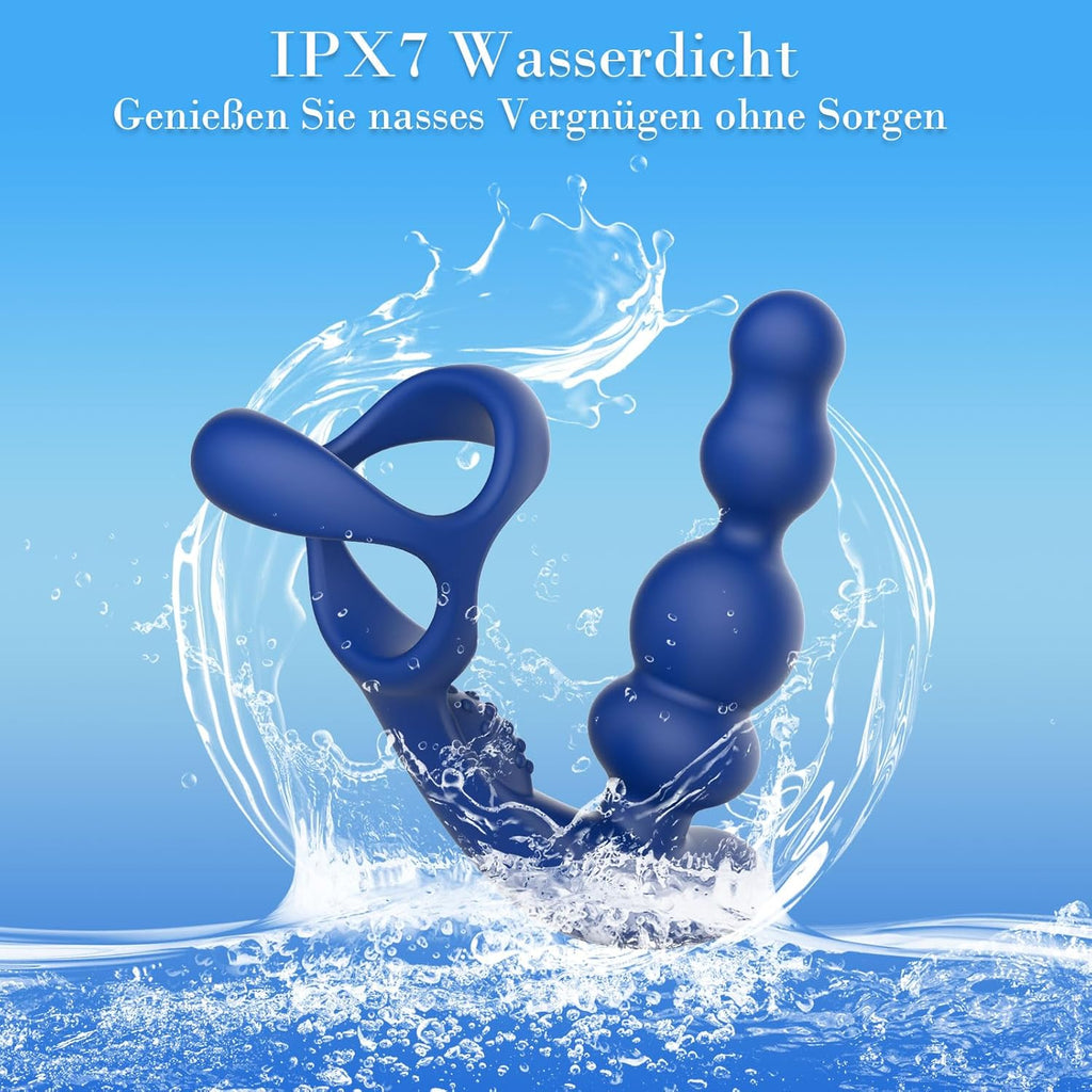 Anal Vibratoren für Mann Sex Spielzeug - 4 In 1 Prostata Stimulation Fernbedienung Analkugeln Buttplug Dildo mit Doppelte Penisringe 10 Vibrations & 3 Rotationsmodi Prostata Massagegerät Analplug
