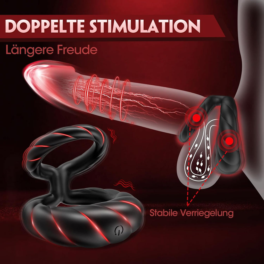 Penisring Vibrator, Sex Spielzeug für die Männer Penis Ring mit 10 Vibrationsmodi, Dual Penisringe Sextoysets für Paare Einstellbare Größe