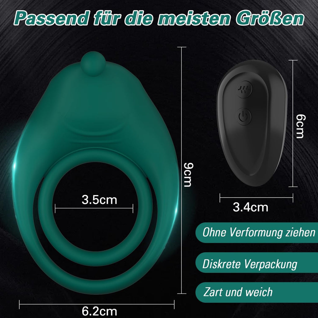 Dual Penisringe Vibrator, Dehnbarer Vibratorensets für Männer Sexspielzeug mit 10 Modi Penis Stimulation G-Punkt Vibrator, Erotik Sex Spielzeug für die paare, Grün