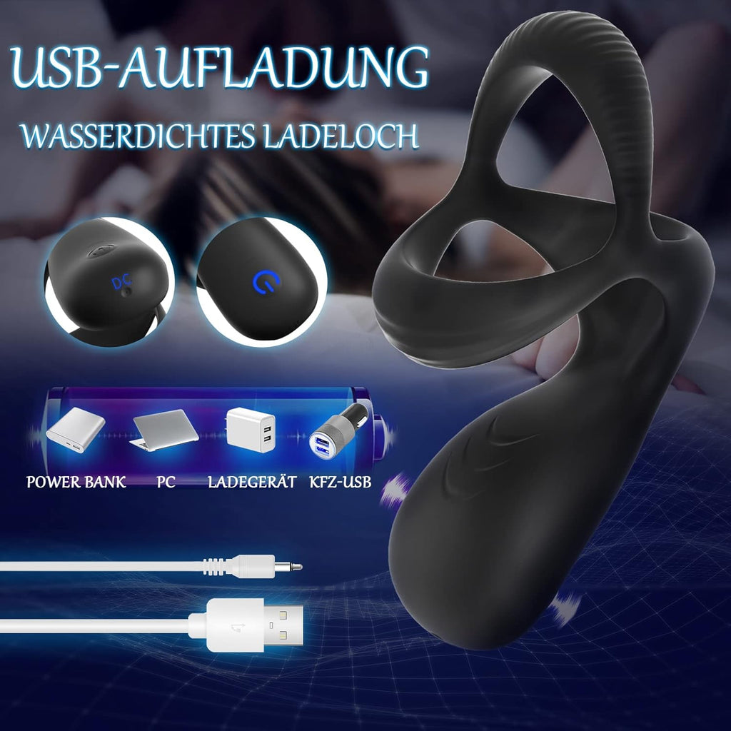 3 in 1 Silikon Cockring Vibratoren-Anal und Perineum Klitoris Stimulator mit 10 Modi Vibration,Dehnbar Penisringe Erektion Massager,Sexspielzeug für Männer und Paare Extrem Schwarz