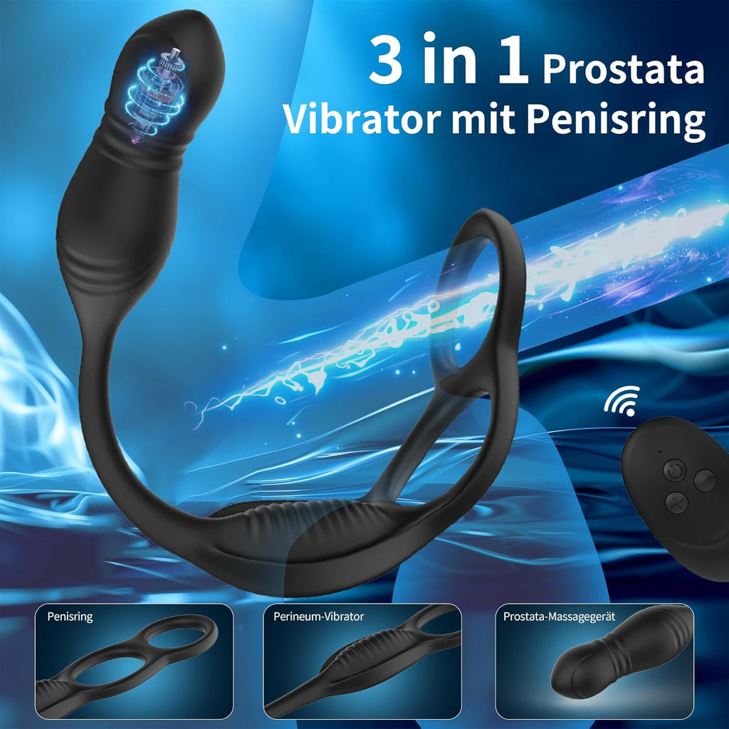 Analvibrator Prostata Stimulation Vibration Männer, Anal Plug Vibrator Mit Penisring, Anal Dildo Analvibratoren Mit Stoßfunktion, Herren Anal Toy Sex Spielzeug für Mann