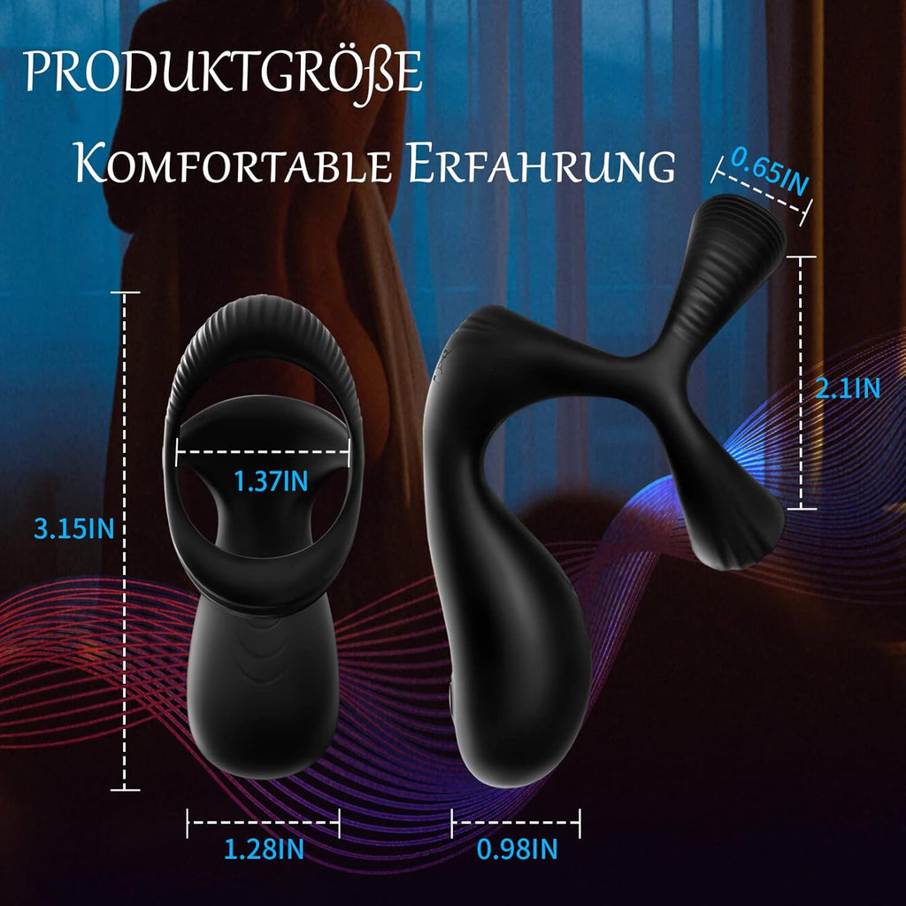 3 in 1 Silikon Cockring Vibratoren-Anal und Perineum Klitoris Stimulator mit 10 Modi Vibration,Dehnbar Penisringe Erektion Massager,Sexspielzeug für Männer und Paare Extrem Schwarz