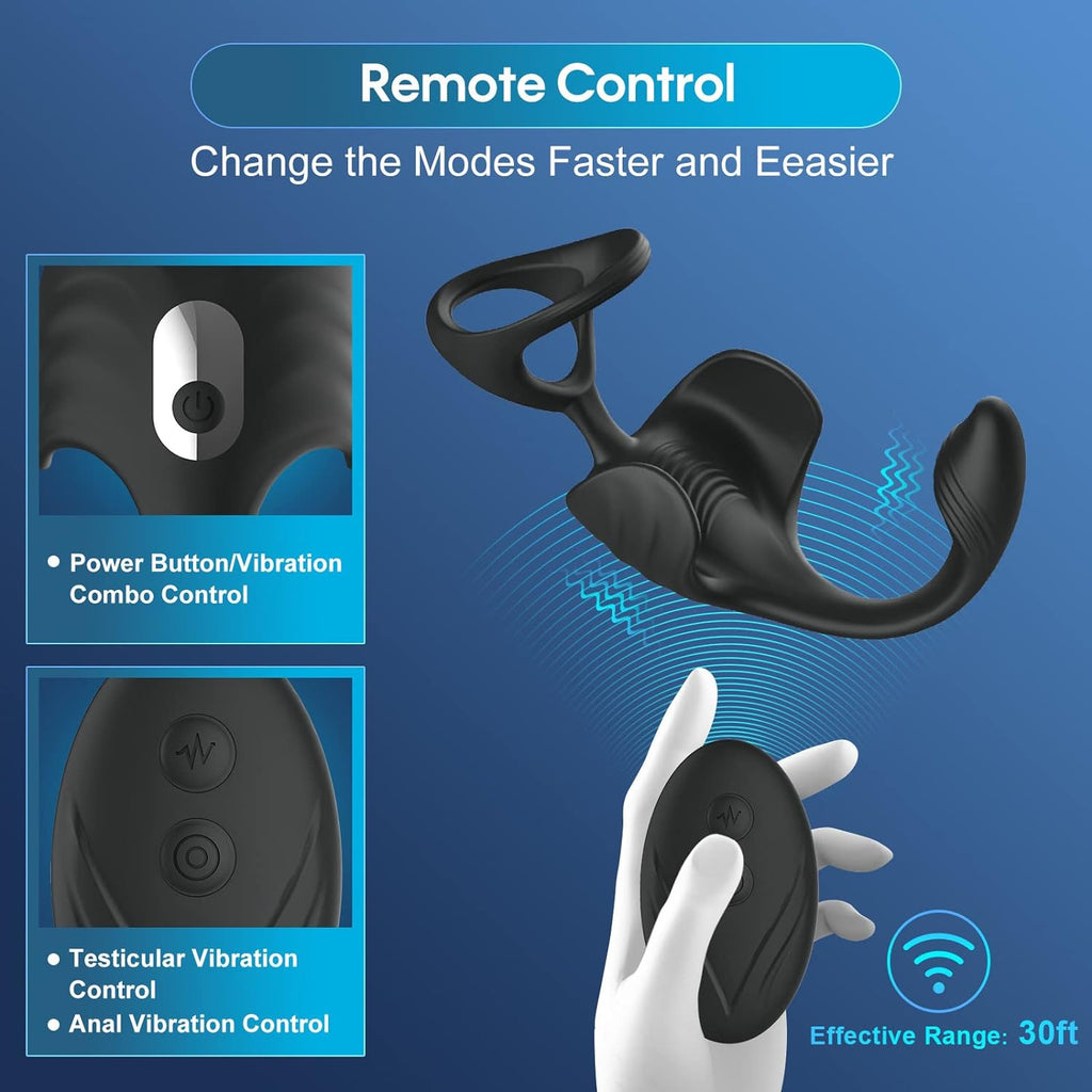 4 in 1 Analvibrator mit APP Fernbedienung und Drahtlose Fernbedienung 9 Vibrationsmodi und 6 Unterhaltungsmodi Analplug Doppelter Penisring Analplug-Massage Hodenmassage geeignet für Paare