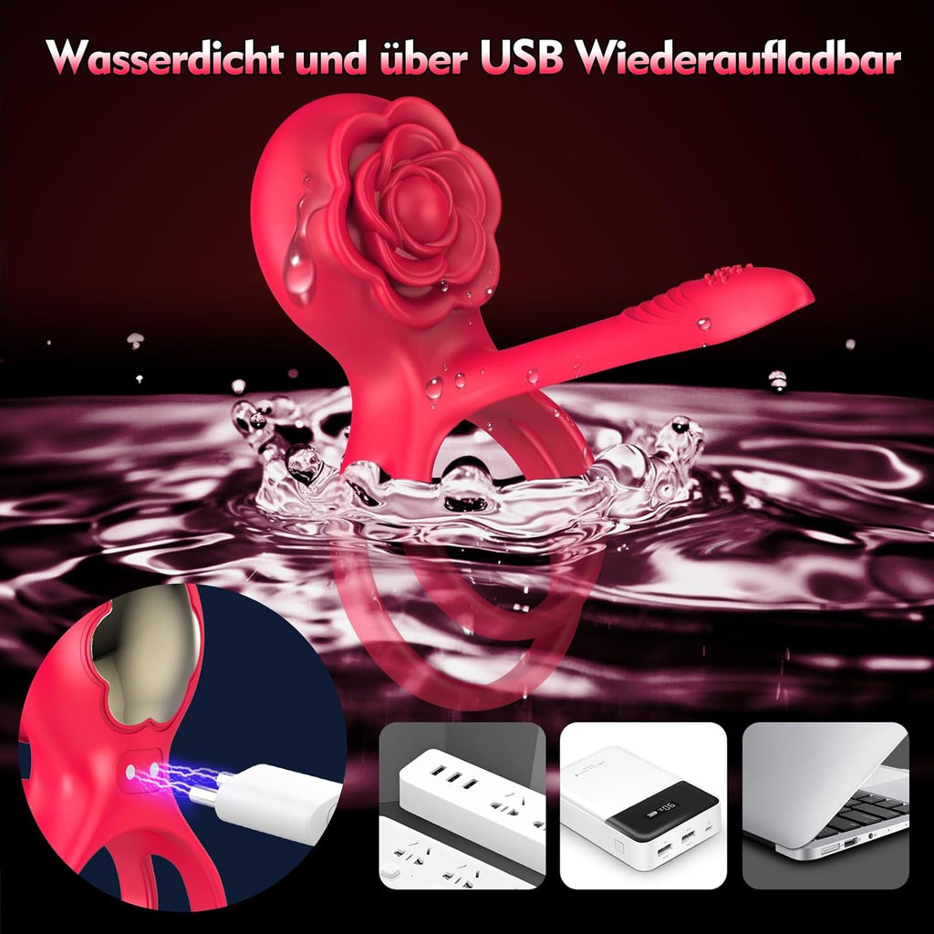 Vibrierender Penisring Sex Spielzeug für die Männer- 3 In 1 Cockring Sex Spielzeug für die Paare 10 Vibrationsmodi Penis Vibrator