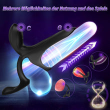Laden Sie das Bild in den Galerie-Viewer, Penisring Vibrator Sex Spielzeug für Paare - 3 in1 Dual Cockring Sexspielzeug für die Männer Paare Extrem Sex für Penis Hoden mit 9 Vibrationsmodi, Vibration für Frauen Prostata Stimulation Männer