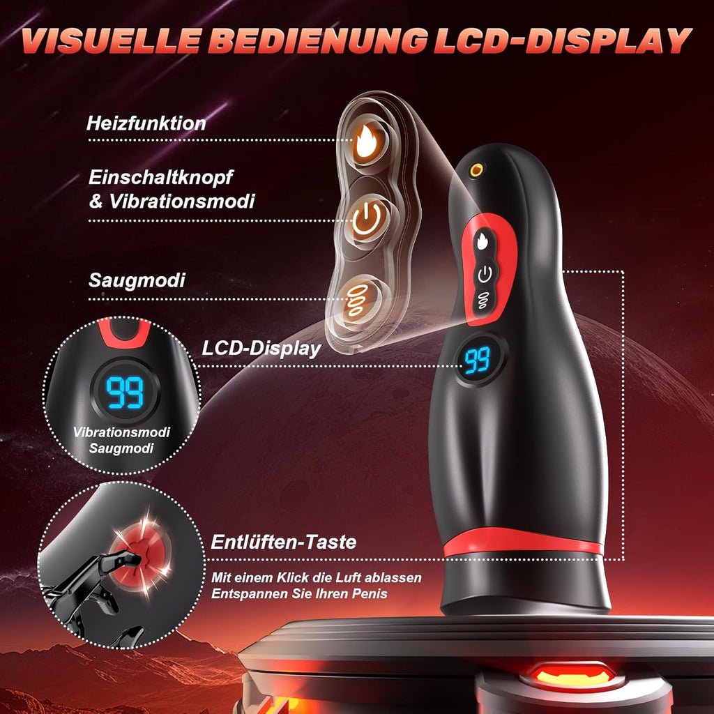 Elektrische Masturbator mit Telefonhalter, Mundförmig Masturbieren für Männer Blowjob mit 9 Saugmodi 9 Vibration, 3D Realistisch Vagina Heizung Sex Spielzeug für die Männer LCD Display, APP-Steuerung