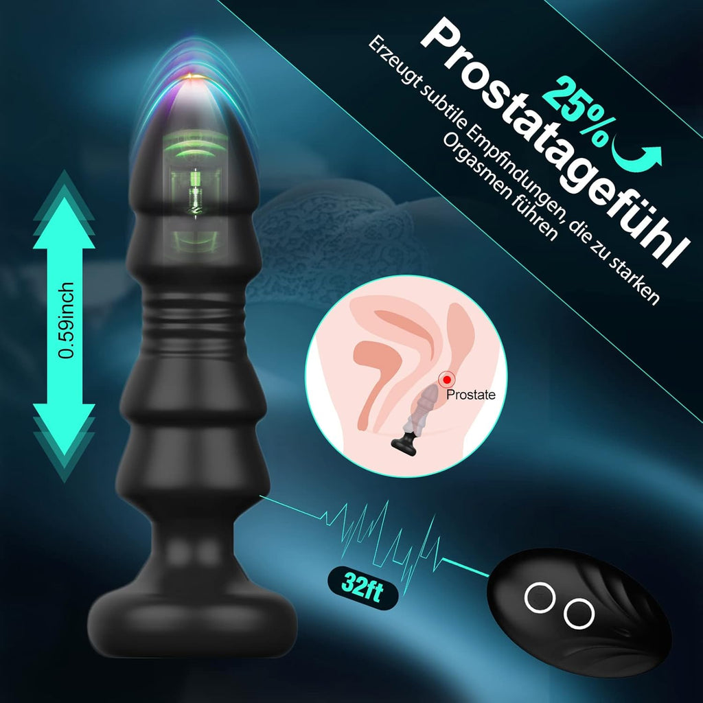 Anal Vibratoren Analvibrator, Buttplug mit 5 Teleskopmodi, Prostata Stimulator mit Fernsteuerung, Anal Butt Plug Dildo Vibrationen Sexspielzeug für Männer Frauen Paare (Dunkelschwarz)