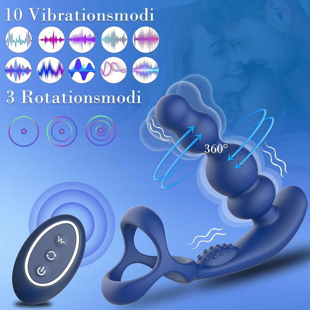 Anal Vibratoren für Mann Sex Spielzeug - 4 In 1 Prostata Stimulation Fernbedienung Analkugeln Buttplug Dildo mit Doppelte Penisringe 10 Vibrations & 3 Rotationsmodi Prostata Massagegerät Analplug