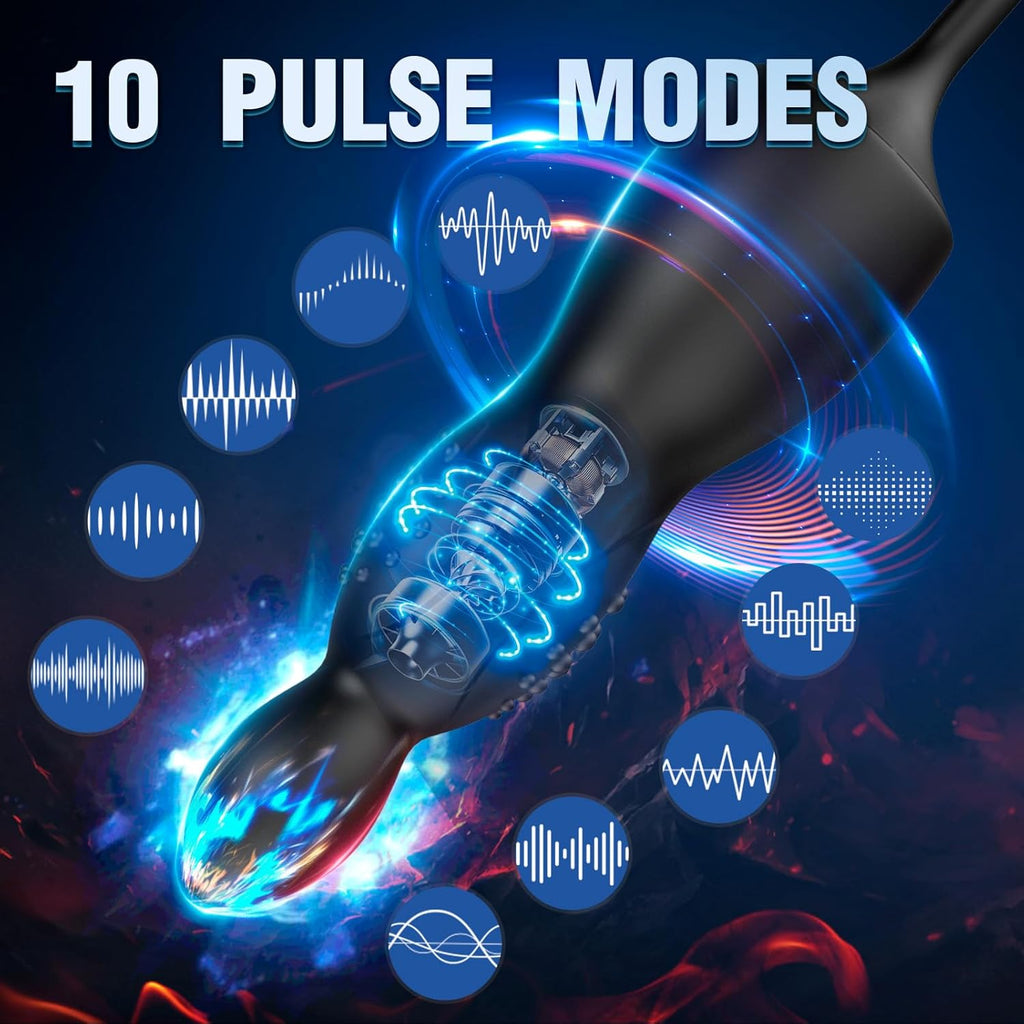 Prostata Vibrator Stimulator mit Stoßfunktion, 10 Vibrationsmodi Extrem Silikon und Doppel Penisring, Penis Vibrator mit Fernbedienung Sex Spielzeug Anal Dildo Analplug Analvibratoren für Mann