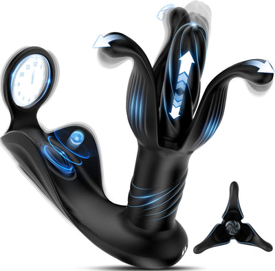 Soulour Analvibratoren für Mann Prostata Stimulation Männer, 4 IN 1 Expansions- und Schubmodi Analplug mit Penisring & Hodenvibration, Sex Spielzeug für die Männer Anal Plug Vibrator mit 9x9 Modi Reif