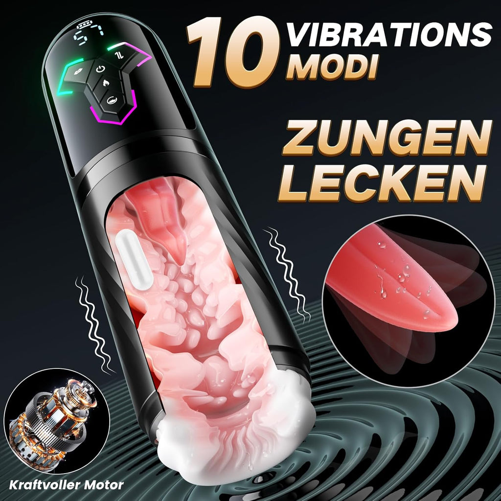 Beheizter Sex Spielzeug für die Männer Masturbator, Masturbieren für Männer 10 Vibrations & 7 Stoß & 5 Saugmodi, Zungenleck Taschenmuschi Sexspielzeug Masturbatoren, App-Steuerung Sex Toys Penispumpe