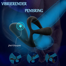 Laden Sie das Bild in den Galerie-Viewer, 3 in 1 Silikon Cockring Vibratoren-Anal und Perineum Klitoris Stimulator mit 10 Modi Vibration,Dehnbar Penisringe Erektion Massager,Sexspielzeug für Männer und Paare Extrem Schwarz