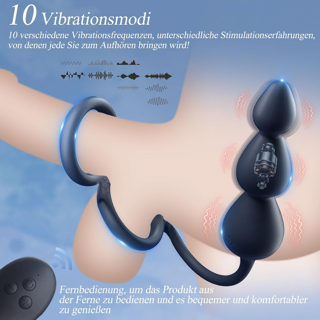 Analvibrator mit Penisring Hodenring,Analplug Analkugeln mit 10 Vibrationsmodus Fernbedienung,Vibrator Vibration Vibratorensets Analspielzeuge erotisches Sex Spielzeug für die Männer