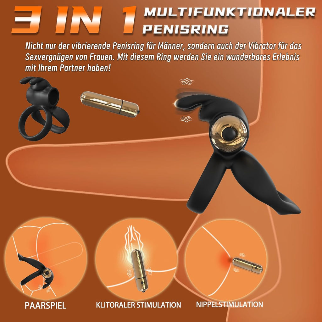 3 in1 Penisring Vibrator - Dual Penis Ring mit 10 Vibrationsmodi Erotik Sex Spielzeug für Paare Penis Massagegerät für Langwährende Erektion Cockring Masturbator Spielzeug für die Männer Extrem