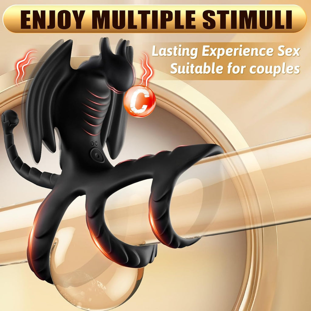 3 in1 Penisring Penis Vibrator Sex Spielzeug für die Männer Paare Extrem, Drachen Cockring Hodenring mit 10 Vibrationsmodi für Klitoris Stimulation & Penis Vergrößerung Zeit Verlängern