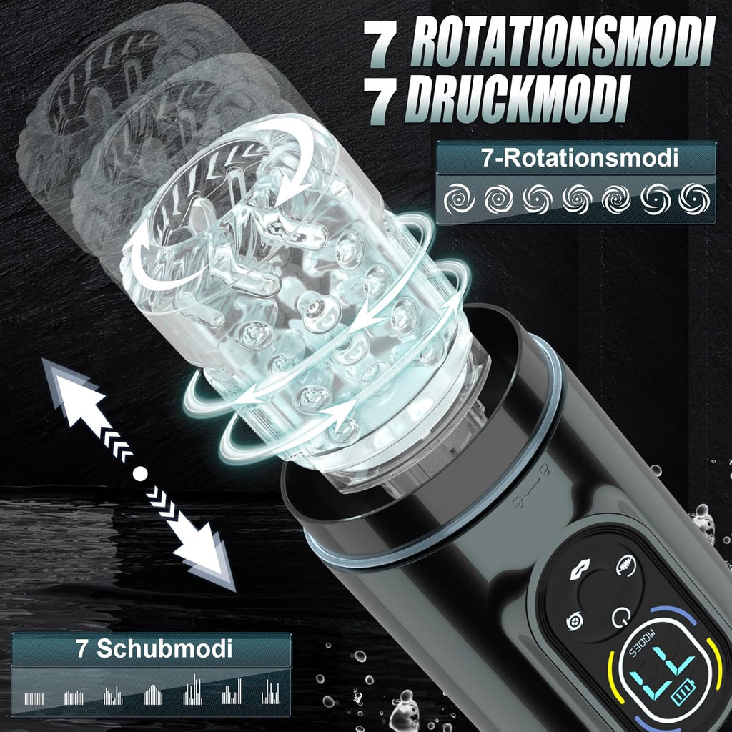 Elektrischer Masturbator Sex Spielzeug für die Männer，Masturbieren für Männer Handfrei mit 7 Modi Saugen & Vibrieren & Schieben & Rotieren und Lecken，Taschenmuschi Realistisch Masturbatoren