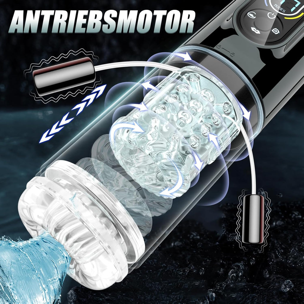 Elektrischer Masturbator Sex Spielzeug für die Männer，Masturbieren für Männer Handfrei mit 7 Modi Saugen & Vibrieren & Schieben & Rotieren und Lecken，Taschenmuschi Realistisch Masturbatoren