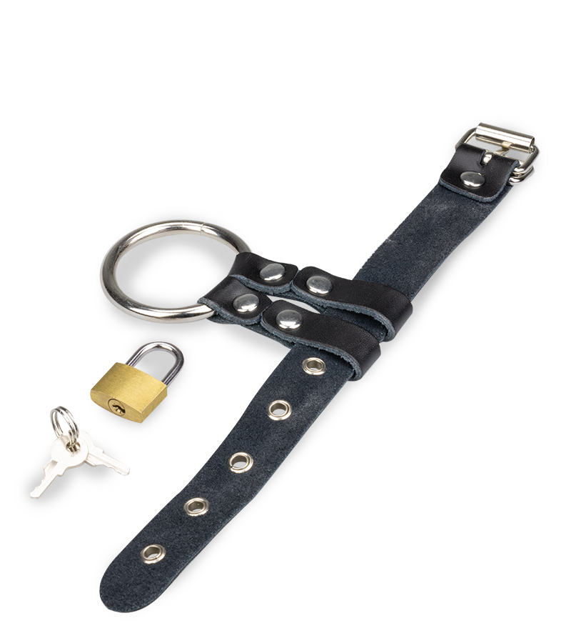 Abschließbarer Penisring aus Kunstleder und Metall