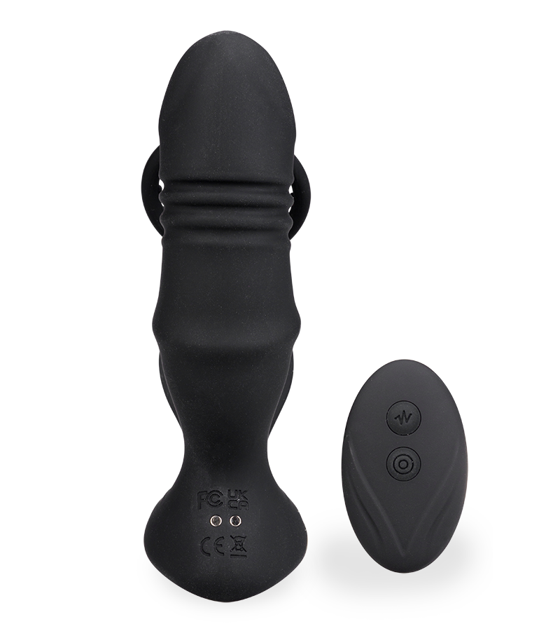 Analplug mit Vibration, Stoßfunktion und Cockring Clark