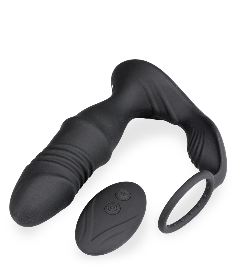 Analplug mit Vibration, Stoßfunktion und Cockring Clark