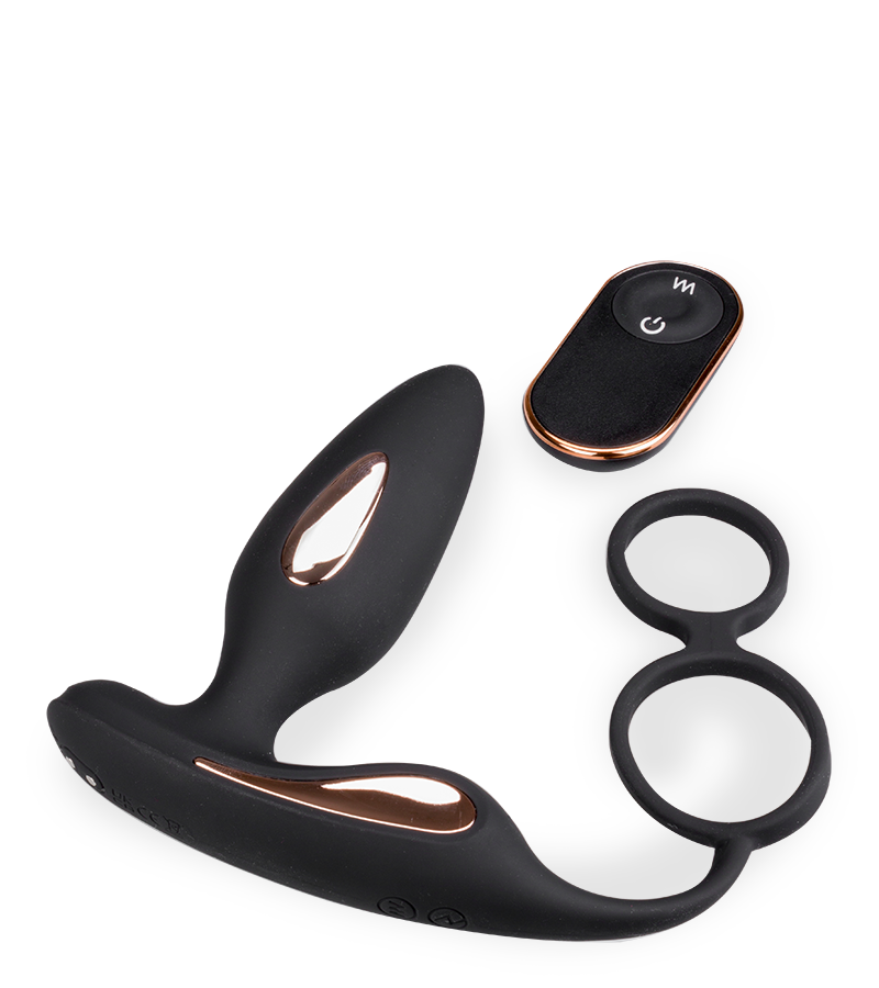 Analplug mit Vibration und Estim und Cockring Fever