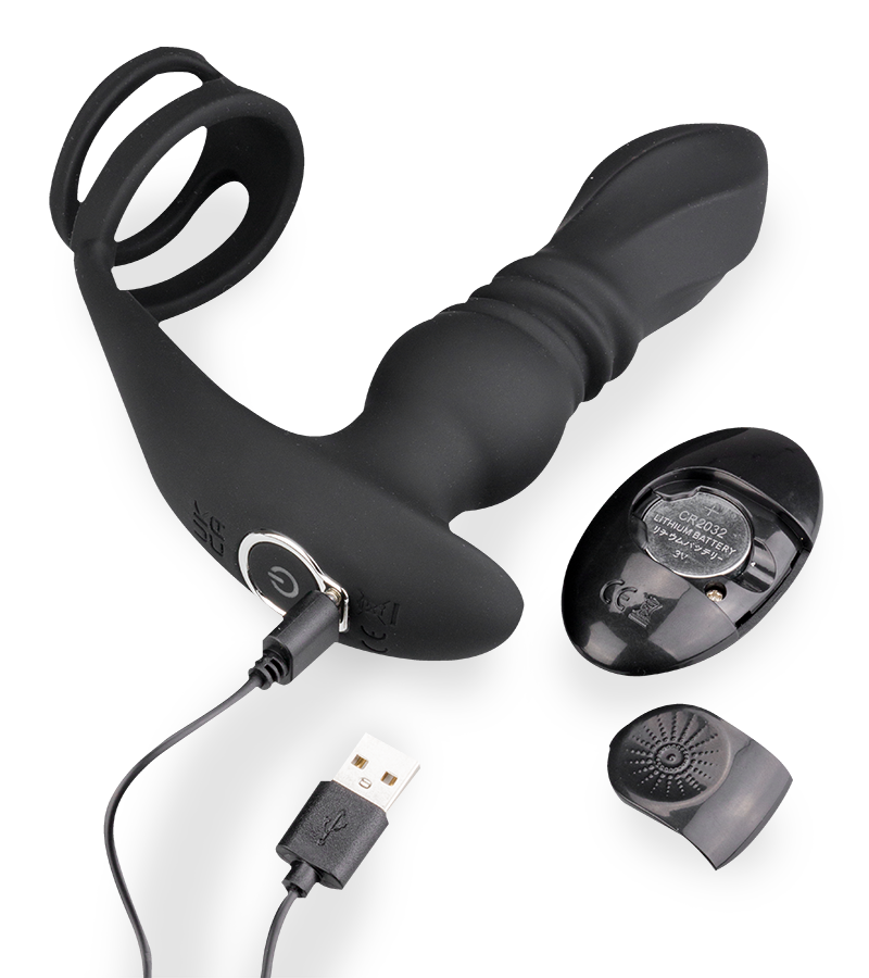 Analplug mit Vibrations- und Stoßfunktion und Doppel-Cockring Toronto