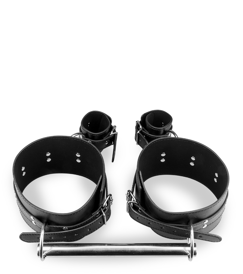 BDSM-Spreizstange für Oberschenkel mit Handfesseln