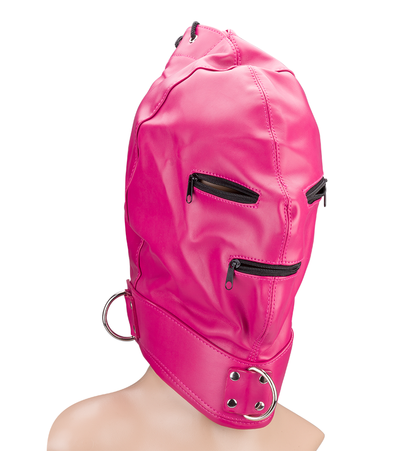 Bondage-Haube mit Reißverschlüssen an Augen und Mund