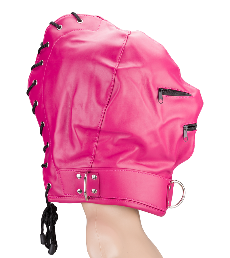 Bondage-Haube mit Reißverschlüssen an Augen und Mund