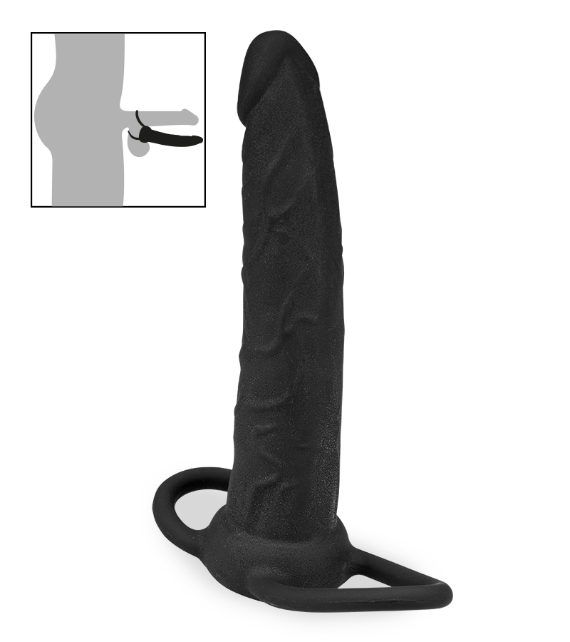 Doppeldildo mit Penis- und Hodenring