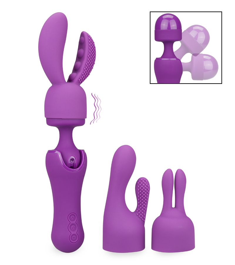 Fantasy-Wand-Vibrator mit 3 Aufsätzen, 10 Modi