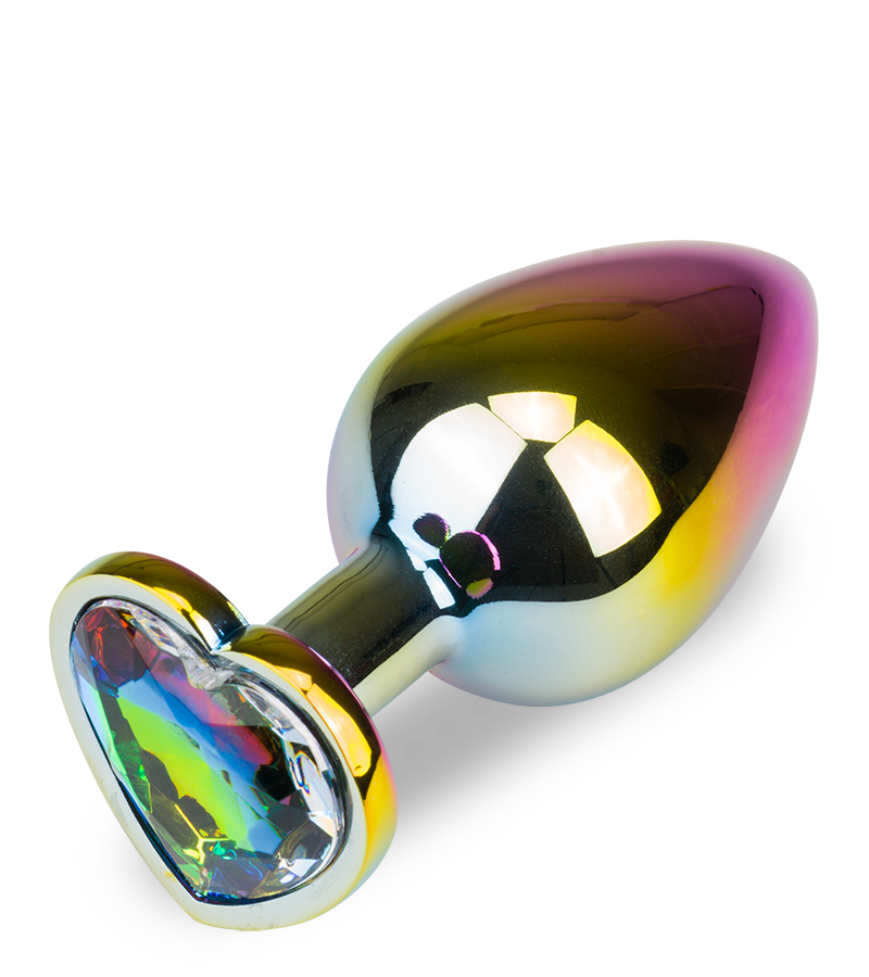 Regenbogenfarbener Rosebud-Analschmuck in Herzform M