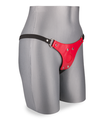 Roter Ledergurt für Strap-On-Dildo