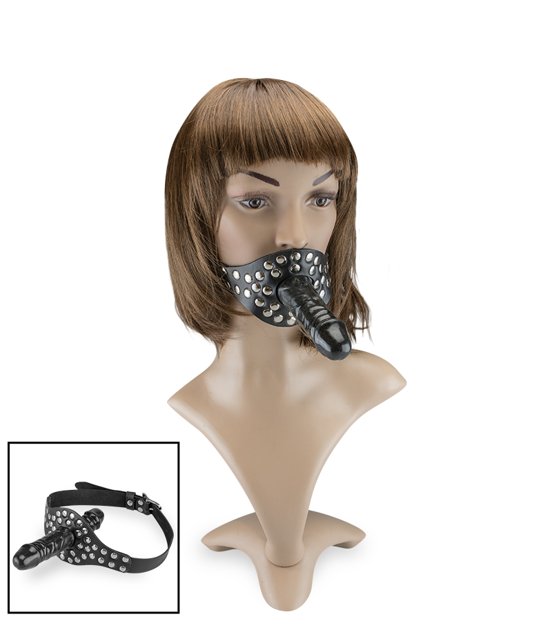 Schwarzer Mundknebel mit 2 Dildos