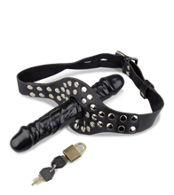Laden Sie das Bild in den Galerie-Viewer, Schwarzer Mundknebel mit 2 Dildos