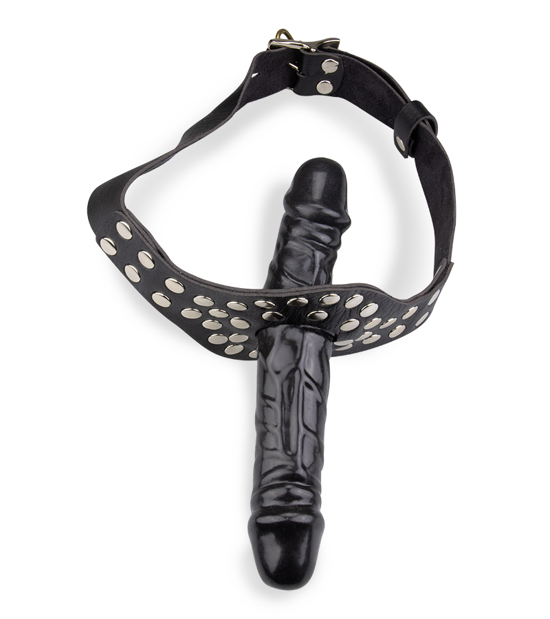 Schwarzer Mundknebel mit 2 Dildos