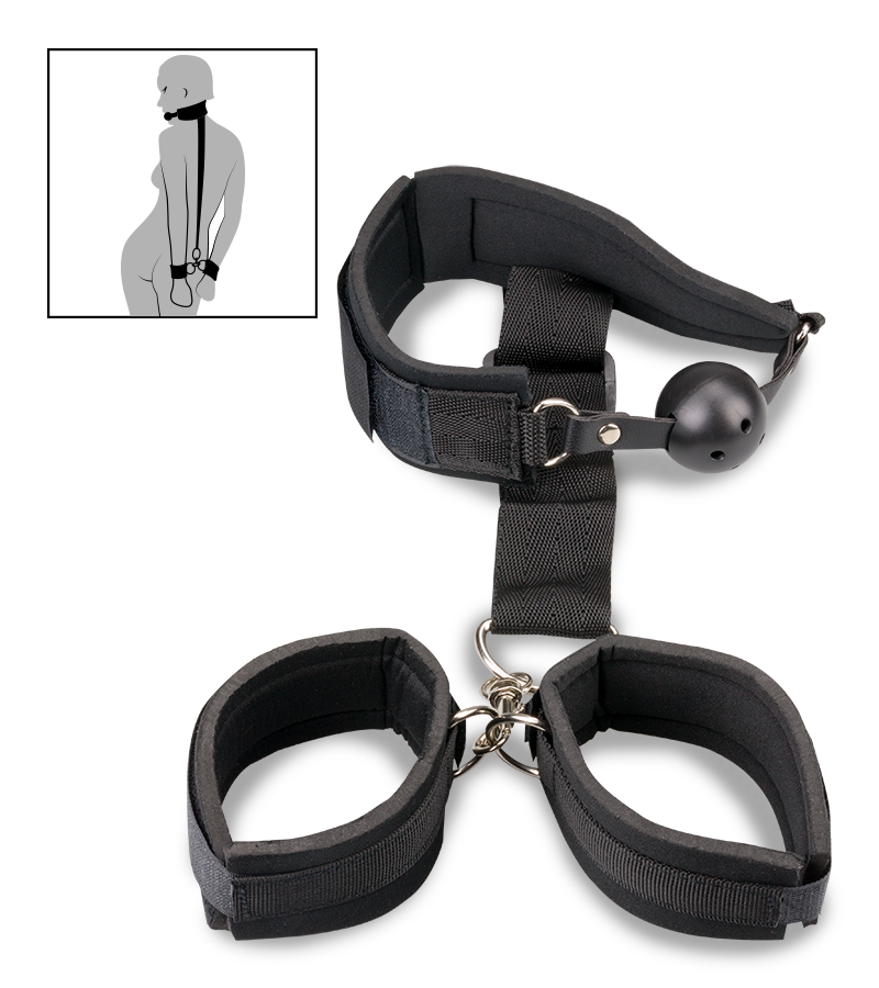 Set aus Ballknebel und Handfesseln